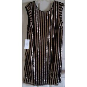 Ali & Jay Women's Striped Black Gold Sequin Mini Dress Size Large